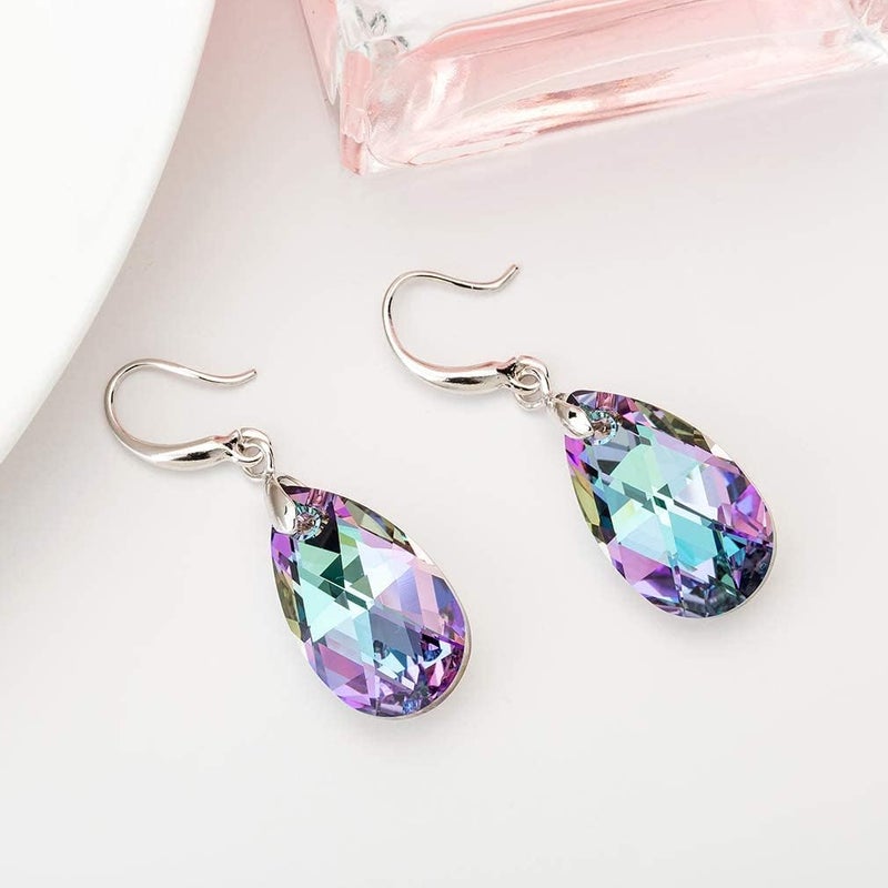 EVEVIC Austrian Crystal Teardrop Dangle Hook Earrings for Women 14K Gold Plated Hypoallergenic Jewelry (Vitrail Light) - Image 5